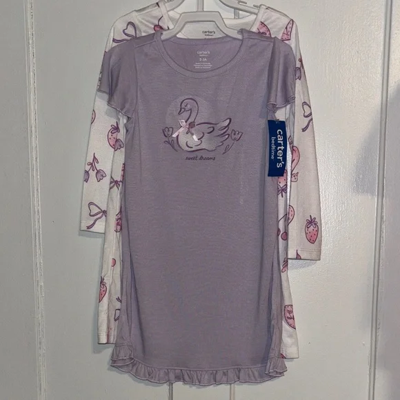 Carter's Lavender Swan/ white floral accents 2-nightgowns size 2-3A toddler