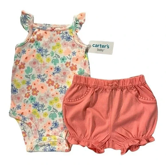 Carters Baby‎ Girls 2-Piece Shorts & Floral Bodysuit Outfit Set 12M Multicolor