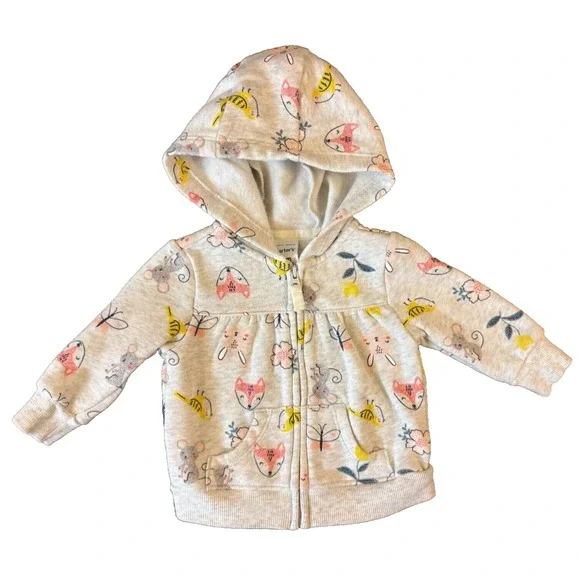 Carters Baby Girl 3 Months Jacket‎ Hoodie Top Full Zip Sweatshirt Animals Mouse