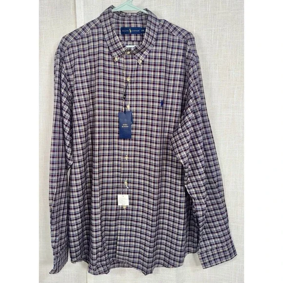NWT Men's Ralph Lauren Oxford‎ Long Sleeve Button Down Plaid Shirt XXL Pony