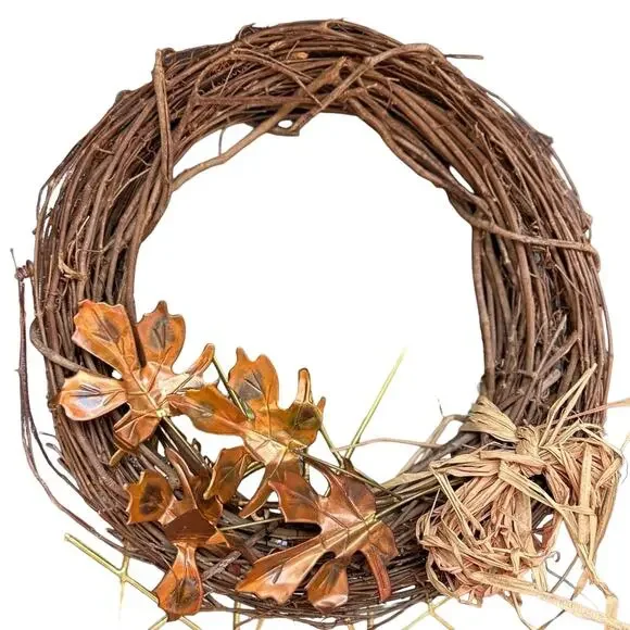 Handmade Natural Earth Fall Leaves‎ Wreath Neutral Wood Branches