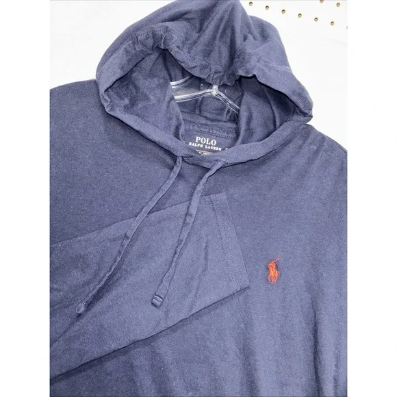 Polo Ralph Lauren Men's Long-Sleeve Size Large Hooded T-Shirt Navy Blue Preppy