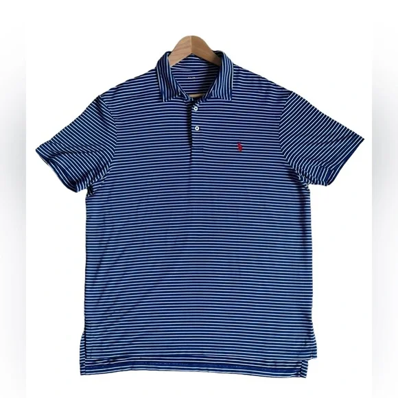 Ralph Lauren Polo Men's Large Blue‎ Stripe SS Golf ⛳ Polo Shirt Pony Logo XL