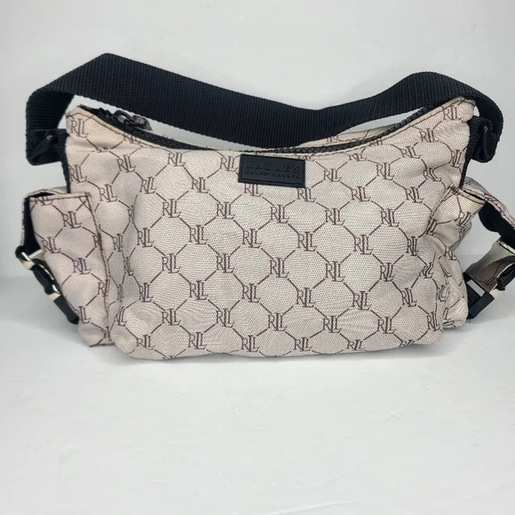 Vintage Lauren Ralph Lauren Logo Nylon Zip Up‎ Hobo Bag Y2K