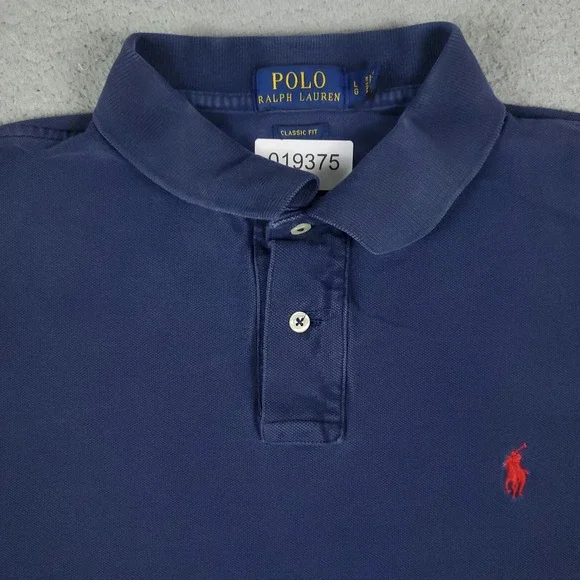 Ralph Lauren Polo Shirt Mens Large Blue Classic Fit Short Sleeve *STAINED