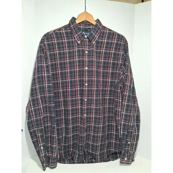 Ralph Lauren Classic Fit Shirt Men's XL Dark‎ Red Multicolor Plaid Button Up