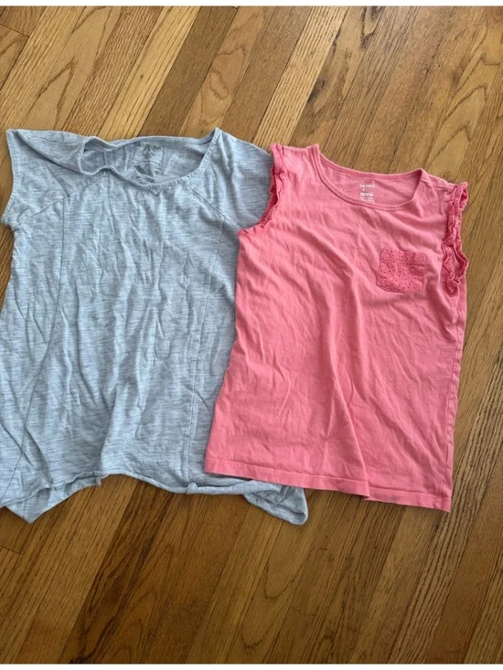 Carter's Pink Ruffle-Sleeve Tank with Eyelet Pocket + Arizona Gray Tee Set 10-12
