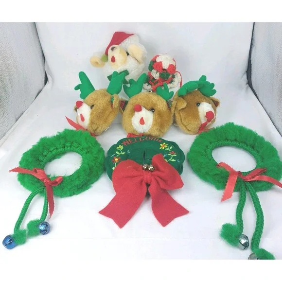 8 Vintage Christmas Door Knob‎ Covers Knobbies Bear Lamb Handmade Wreath Crochet