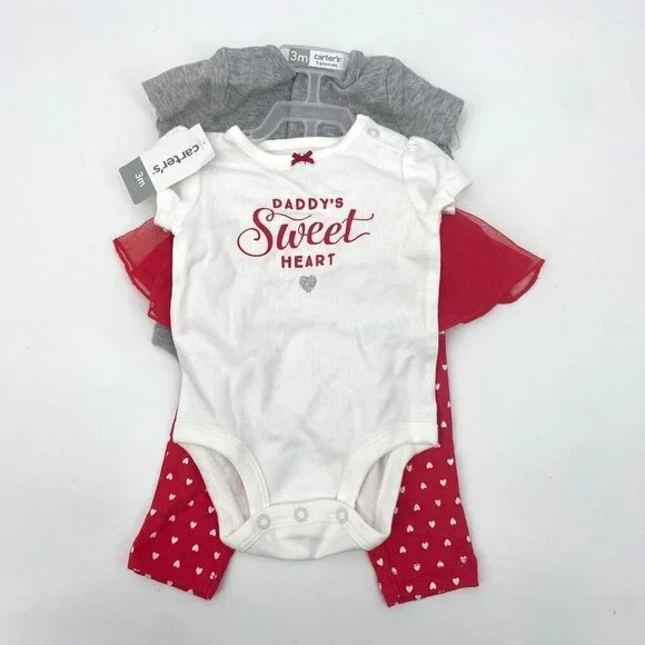 NWT CARTER'S Baby Red White Daddy's Sweet Heart Onesie Set Size 3 Months