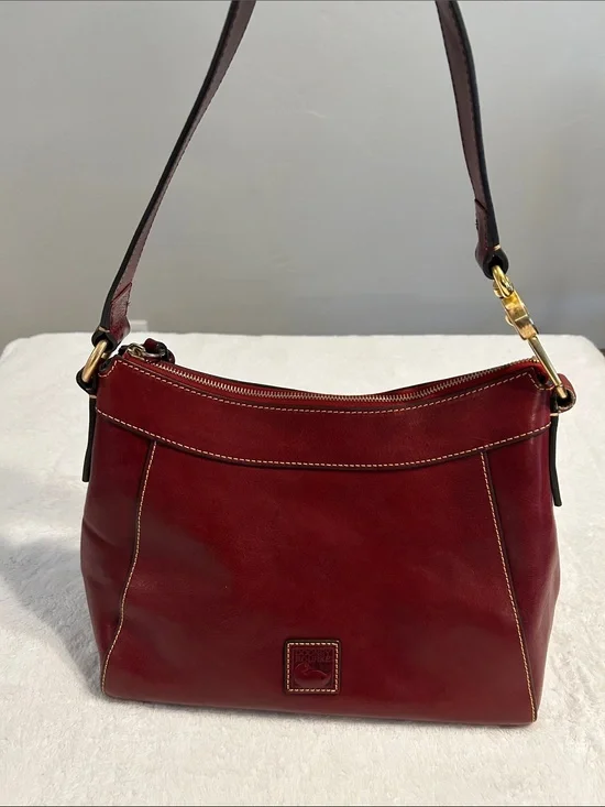 Dooney & Bourke Florentine Cassidy  Wine Red Leather Large Hobo Shoulder Bag.