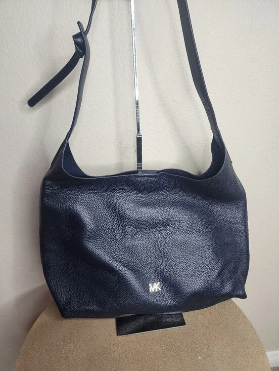 Michael Kors Navy Pebbled Leather Shoulder Hobo  Bag
