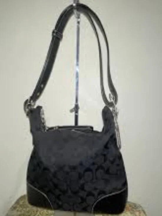 EUC Vintage Y2K Coach Signature Black Leather Trim Hobo Bag with COA and Dustbag