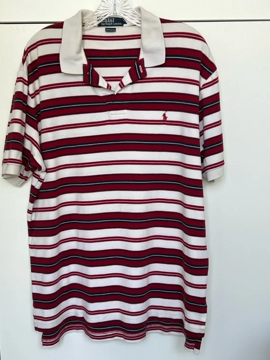 Polo by Ralph Lauren Men’s Red, Blue & White Striped Polo Shirt