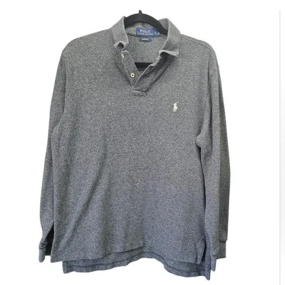 Polo Ralph Lauren Custom Fit L‎ Gray Long Sleeve polo Shirt Heathered Preppy