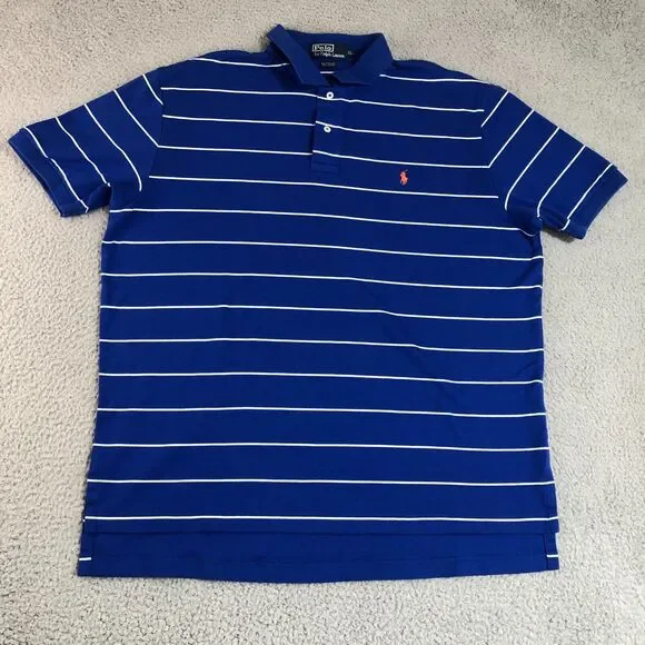 Polo Ralph Lauren Shirt Men Extra Large Blue Golf Slit Embroidered Pony Striped‎