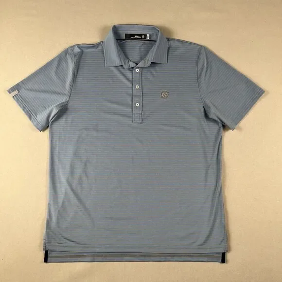 RLX Ralph Lauren Polo‎ Shirt Men’s Large Blue Gray Striped Embroidered Logo Golf
