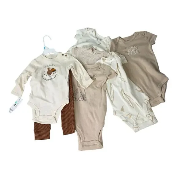 7 Pc Lot 6 Mo Carter's 1st Thanksgiving Set &‎ Baby 5-Pack Short-Sleeve Bodysuit