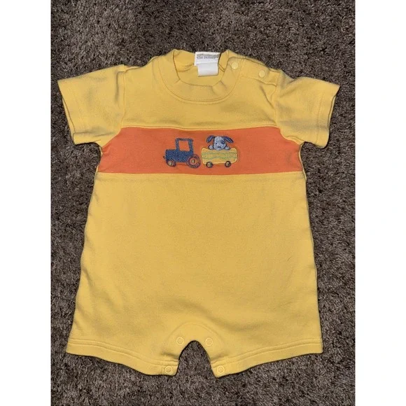Baby Boy Vintage Carter's‎ 3-6 Month Yellow Puppy Tractor Romper Outfit