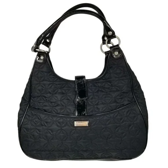 Vera Bradley Pocketbook Hobo Purse Black Quilted Patent Leather Trim