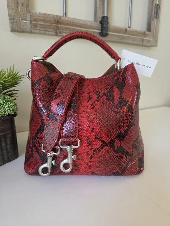 Dries Van Noten Vermilion Python Embossed Leather Hobo Bag- Runway Piece