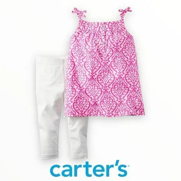 Carter’s Baby Girl Pink White Tunic Leggings Set NWT 6M