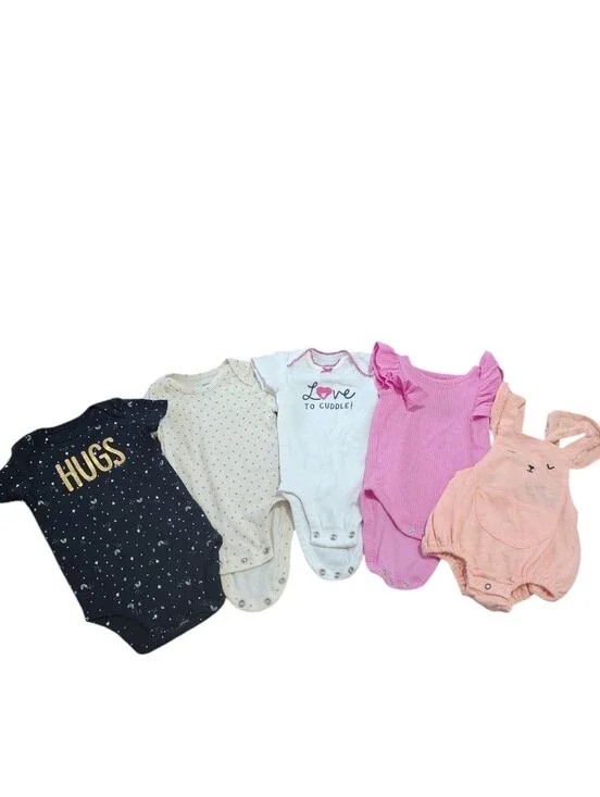 Carter's Cat & Jack Jessica Simpson Baby Girl Bodysuit Romper Bundle 5pc 0-6M