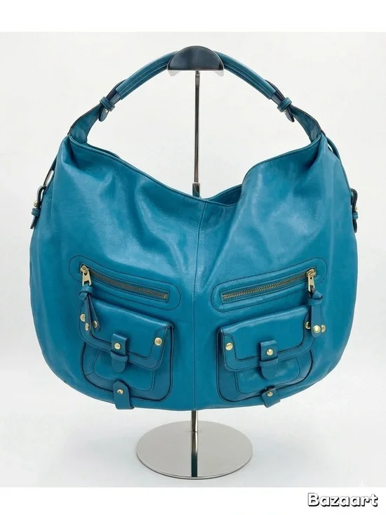 London Fog Teal Leather Hobo with Front Pockets genuine leather