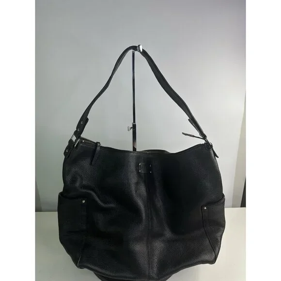 Kate Spade Black Genuine Pebbled Leather XL Hobo Shoulder Bag