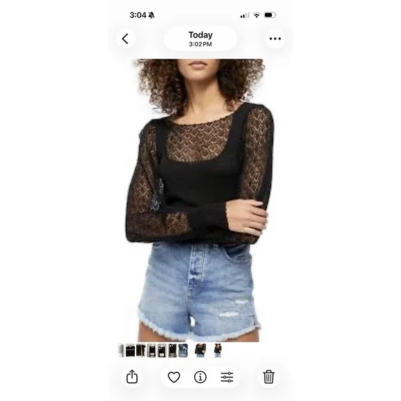 Free People Shes All That Knit Top Black Lace Sleeve OB1091372 XL New