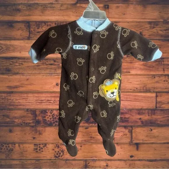 5 for $25🔥NB Carter's Lion‎ Print Fleece Brown Footie Pajama Jumpsuit