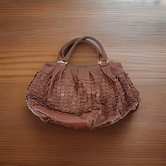 Boho Hippie Double Handle Brown Leather Large Bag‎