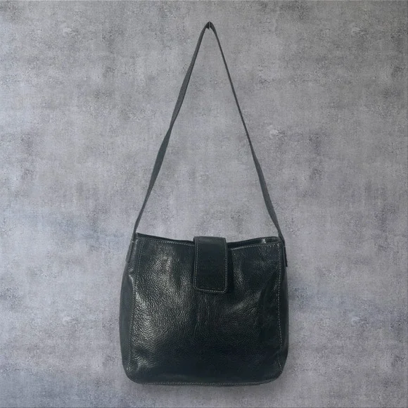 Vintage‎ Fossil Black Leather Hobo Shoulder Bag Purse Contrast Stitching