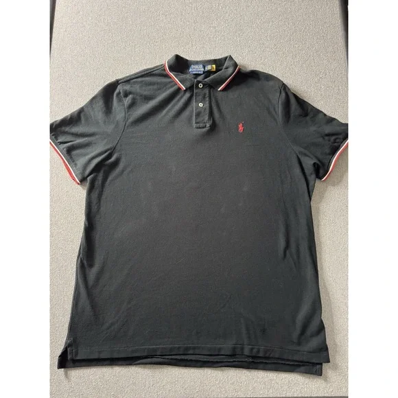 Polo Ralph Lauren Men's Black Polo Shirt With Red And White On Collar XL Classic