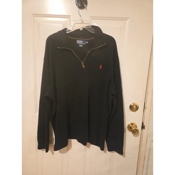 Polo Ralph Lauren Men's XXL Navy Blue 1/4 Zip Pullover Sweater Red Pony Logo...