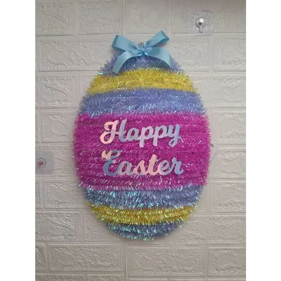 Happy Easter Egg Tinsel Wall Decor Multicolor 18