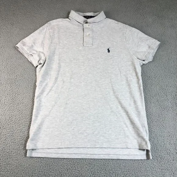 Polo Ralph Lauren Shirt Men Large Gray Dad Pony Logo‎ Slim Fit Preppy Slit