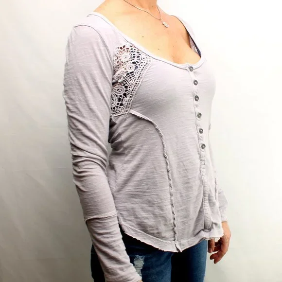 Free People Crochet Knit Top Long Sleeve Shirt Size Women's Small