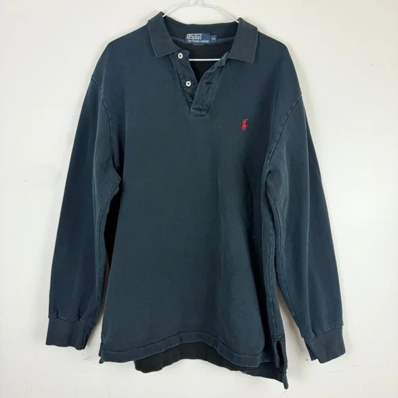 Vintage Polo by Ralph Lauren 90s Rugby Shirt Fleece-Lined Pullover Long Sleeve