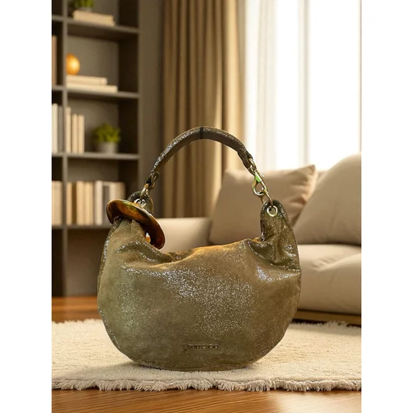 Jimmy Choo Gold Suede Metallic Hobo Bag