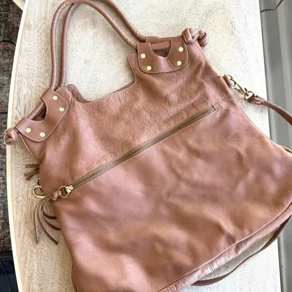 Pietro Alessandro Leather Tote Shoulder‎ Bag Tan Made in New York Boho Statement