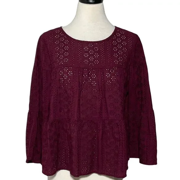 Madewell SZ M Eyelet Pattern Blouse Top