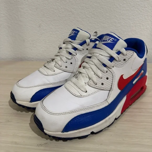 Nike Air Max 90 Youth Boys Shoes 7‎ Red White Blue Athletic