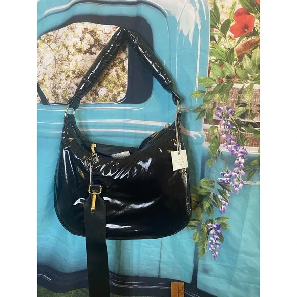 A New Day Modern BLACK Recycled Nylon Detachable Crossbody Strap Hobo Handbag