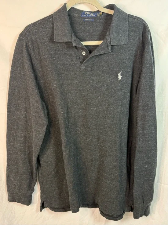 Polo Ralph Lauren Custom Slim Fit Long Sleeve Polo Shirt‎ Gray Men’s XL