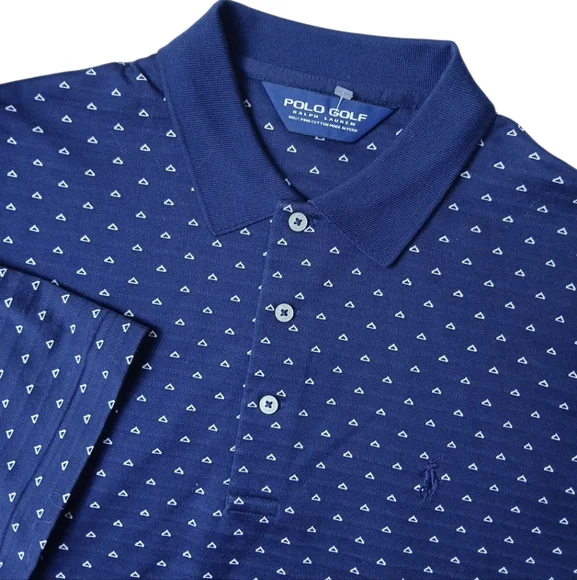 Polo Golf Ralph Lauren Shirt Mens M Navy Blue Geometric AOP Pima Cotton‎ Polo