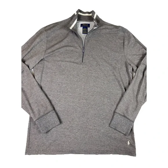 Polo Ralph Lauren Mens M Gray Polo Half Zip Terry Pullover Comfort Casual Lounge