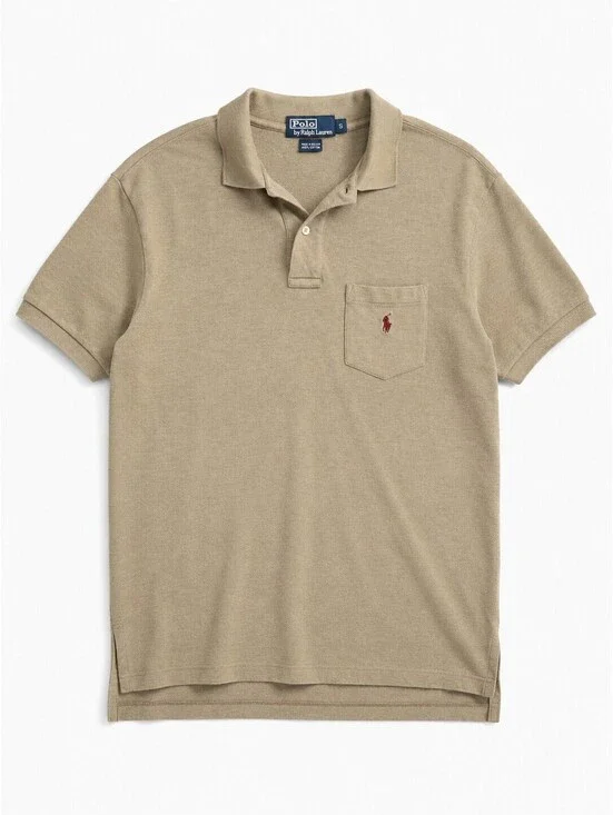 Polo Ralph Lauren Pocket Polo Shirt Men's Small Beige Tan Cotton Classic