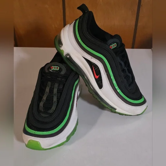 NIKE AIR MAX 97 (GS) Black Bright Crimson-White Sz. 5 Youth Sneakers