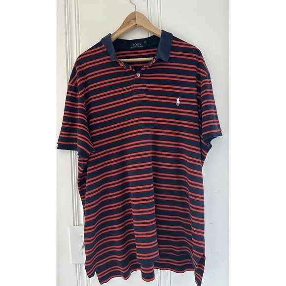 Polo Ralph Lauren XXL Navy Red Stripe Short Sleeve Cotton Polo Shirt