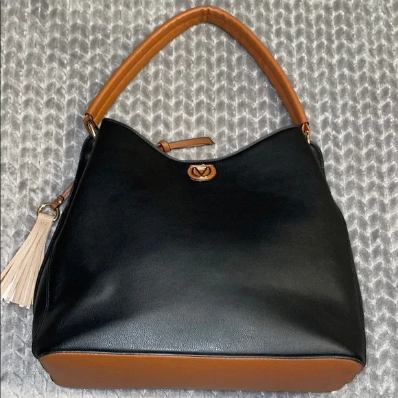 Anthropologie Dolce Vita‎ Vegan/Faux Leather Elegant Black and Tan Handbag.